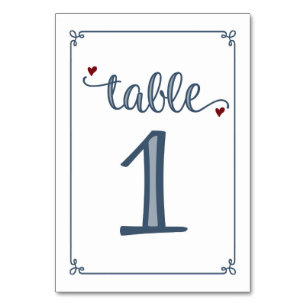 "Table 1" Dusty Blue & Dark Red Table Number