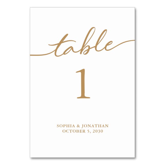 Table 1 Gold Calligraphy Personalised Wedding Number (Front)