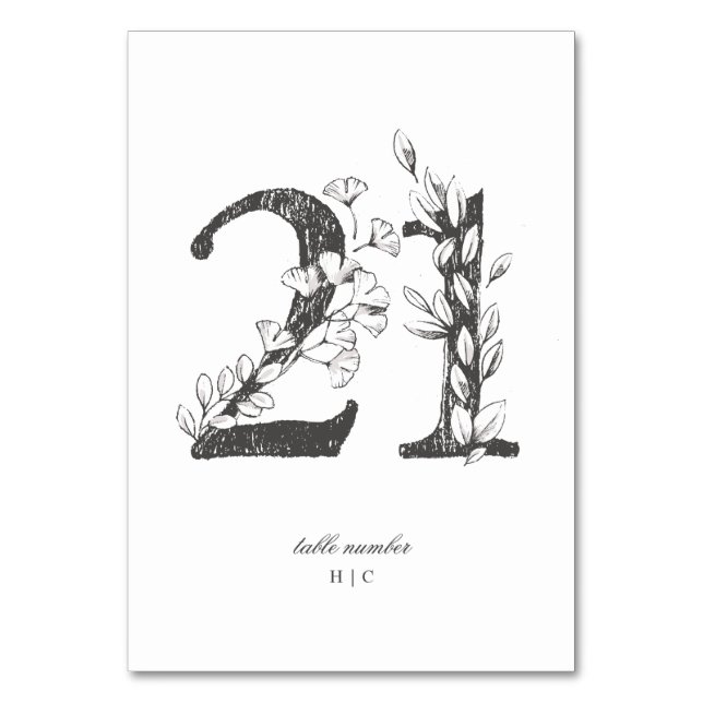 Table 21 Beautiful Floral Sketched Wreath Wedding Table Number (Front)