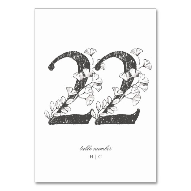 Table 22 Beautiful Floral Sketched Wreath Wedding Table Number (Front)