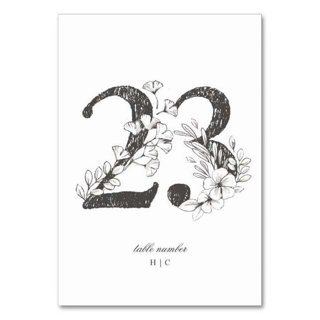 Table 23 Beautiful Floral Sketched Wreath Wedding Number (Front)
