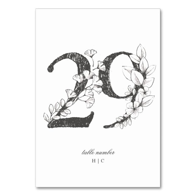 Table 29 Beautiful Floral Sketched Wreath Wedding Number (Front)