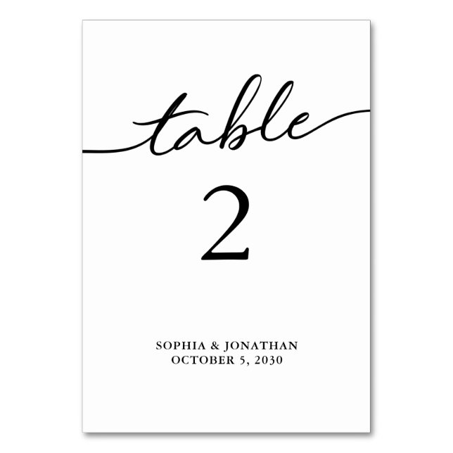 Table 2 Black Calligraphy Personalised Wedding Number (Front)