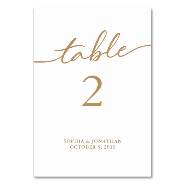 Table 2 Gold Calligraphy Personalised Wedding Number (Front)