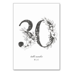 Table 30 Beautiful Floral Sketched Wreath Wedding Table Number