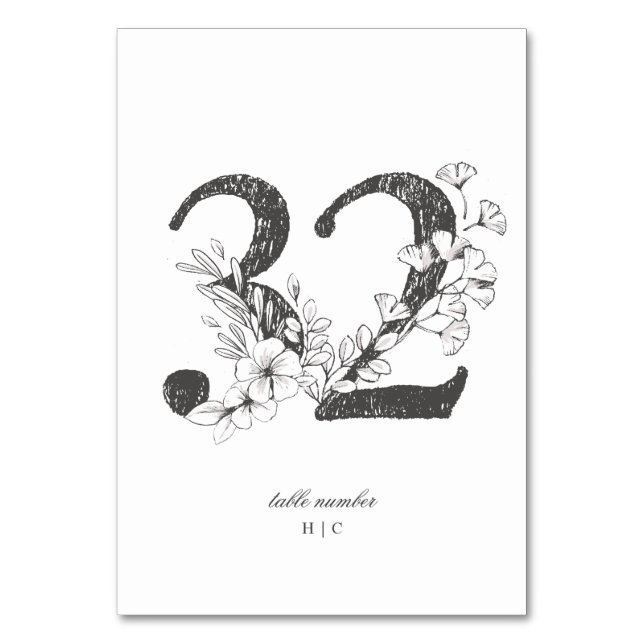 Table 32 Beautiful Floral Sketched Wreath Wedding Number (Front)