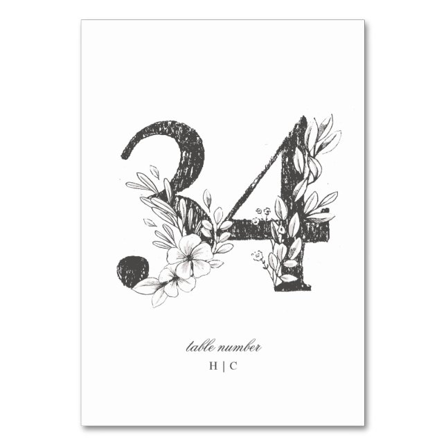 Table 34 Beautiful Floral Sketched Wreath Wedding Number (Front)