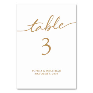 Table 3 Gold Calligraphy Personalised Wedding Number