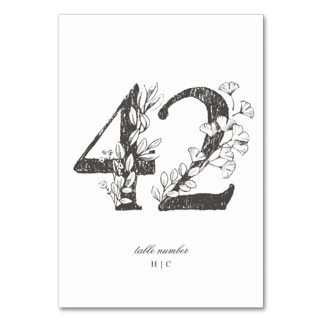 Table 42 Beautiful Floral Sketched Wreath Wedding Number (Front)