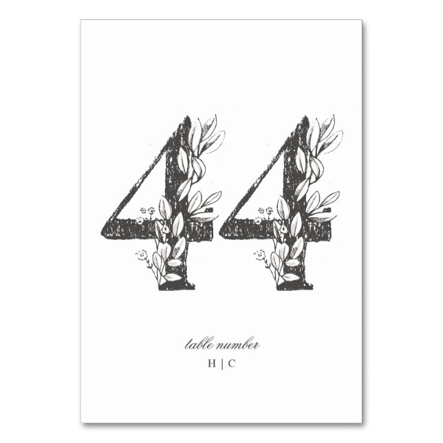 Table 44 Beautiful Floral Sketched Wreath Wedding Number (Front)