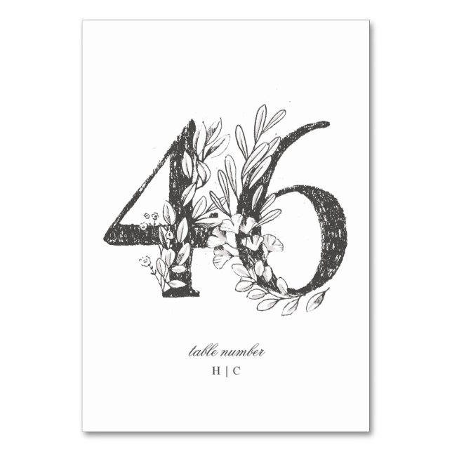 Table 46 Beautiful Floral Sketched Wreath Wedding Number (Front)
