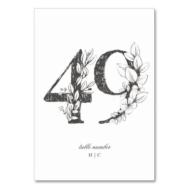 Table 49 Beautiful Floral Sketched Wreath Wedding Number (Front)