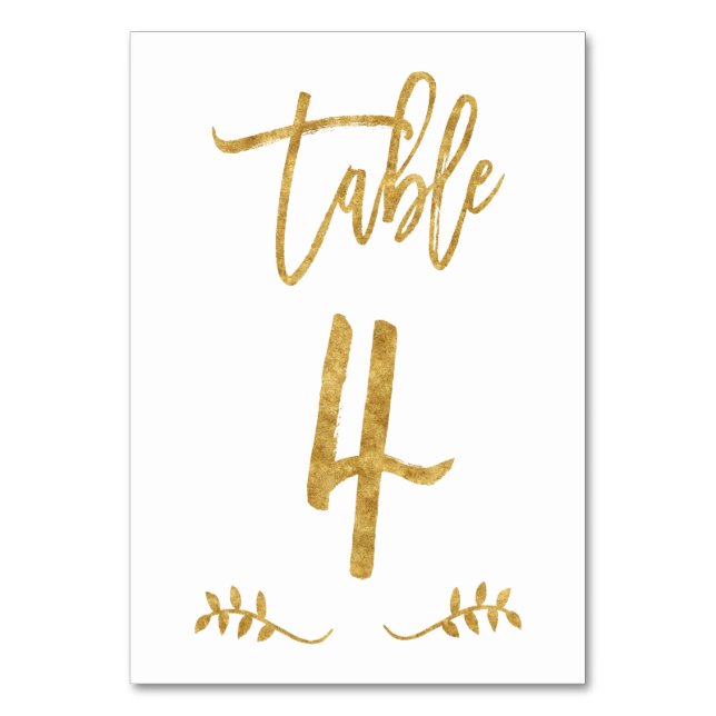 Table 4 | Elegant Gold Handwriting Brushed Laurel Table Number (Front)
