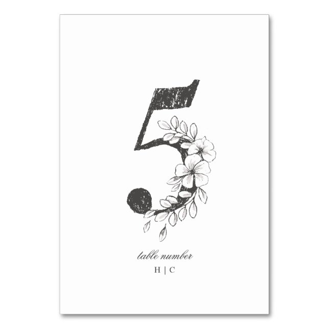 Table 5 Beautiful Floral Sketched Wreath Wedding Table Number (Front)