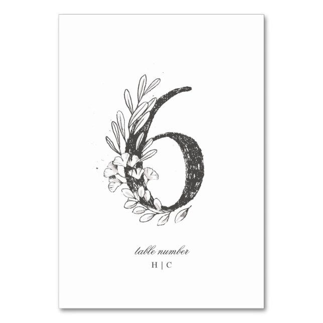 Table 6 Beautiful Floral Sketched Wreath Wedding Table Number (Front)