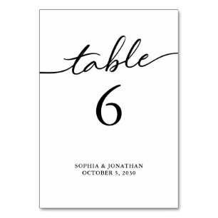 Table 6 Black Calligraphy Personalised Wedding Table Number