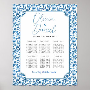 Table 6 Seating Plan Wedding Chintz Blue & White Poster
