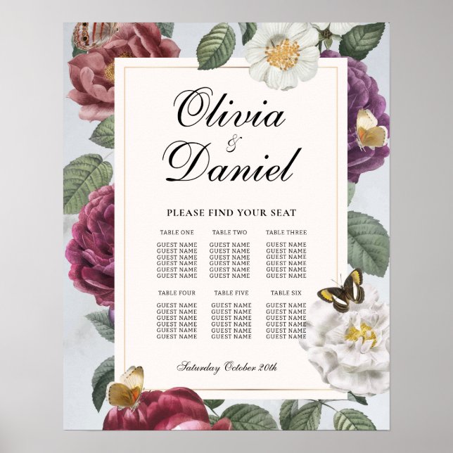 Table 6 Seating Plan Wedding Floral Butterfly Poster (Front)