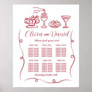 Table 6 Seating Plan Wedding Whimsical Hand Drawn Poster