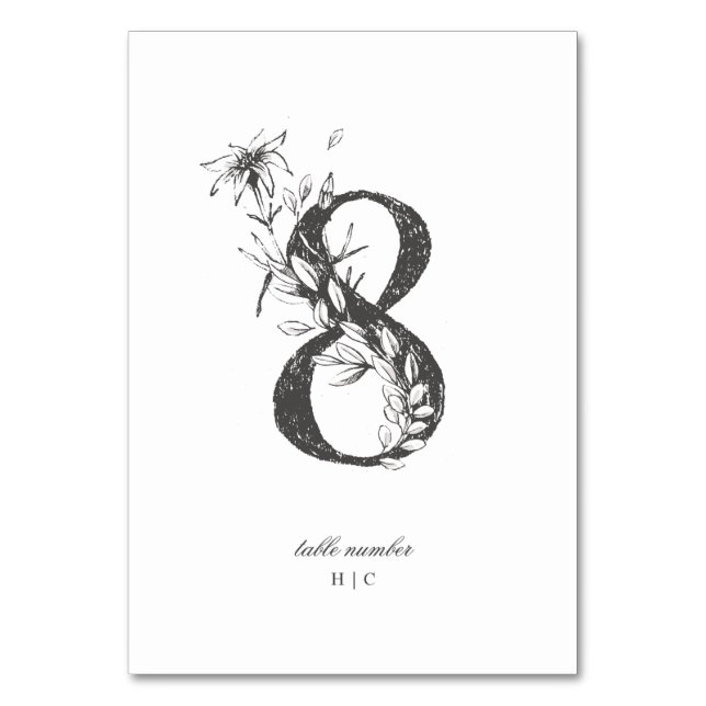 Table 8 Beautiful Floral Sketched Wreath Wedding Number (Front)