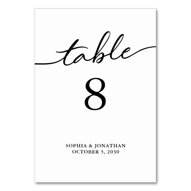 Table 8 Black Calligraphy Personalised Wedding Number (Front)