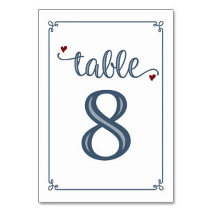 "Table 8" Dusty Blue & Dark Red Table Number