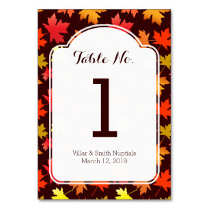 Table Card Colours of Autumn Wedding