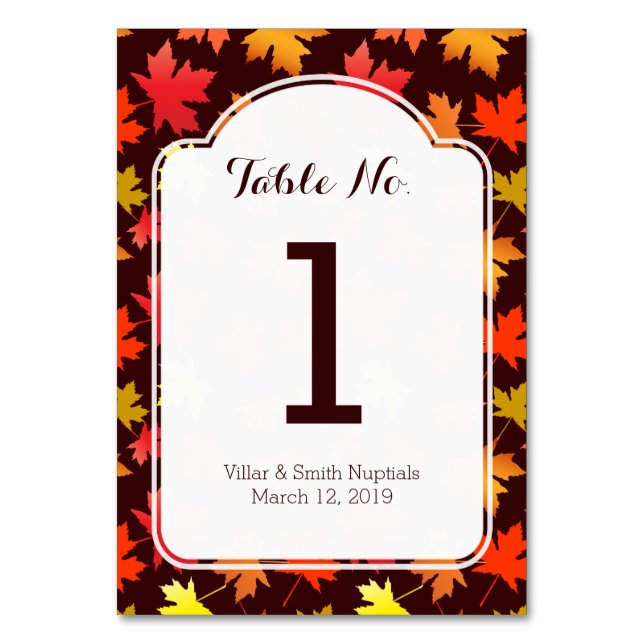 Table Card Colours of Autumn Wedding (Front)