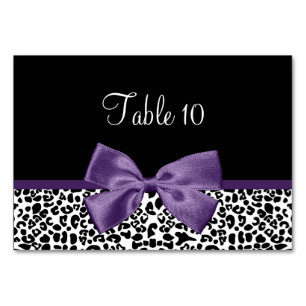 Table Card Modern Leopard Acai Purple Ribbon