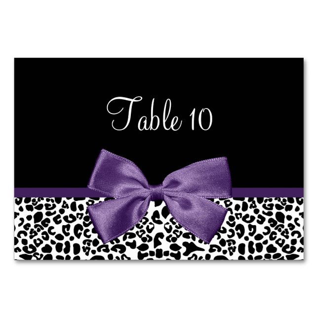 Table Card Modern Leopard Acai Purple Ribbon (Front)
