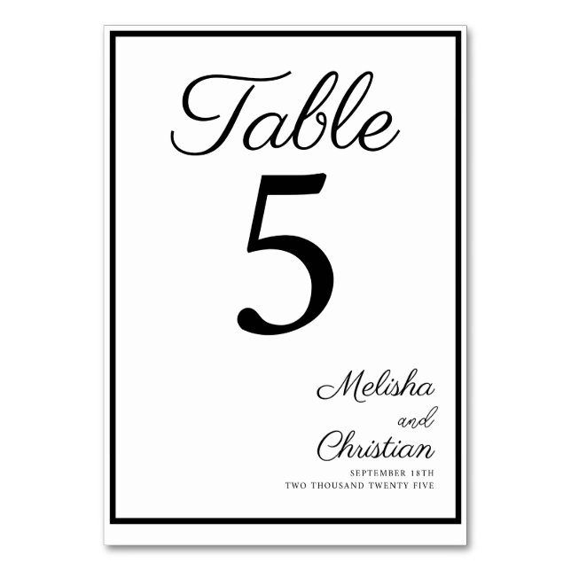 Table Card table number for a modern wedding. (Front)