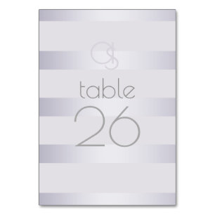 Table Card   Violet Silver Shimmer Stripe Monogram