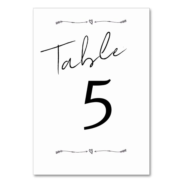 Table Card Wedding Minimalist modern calligraphy. (Front)