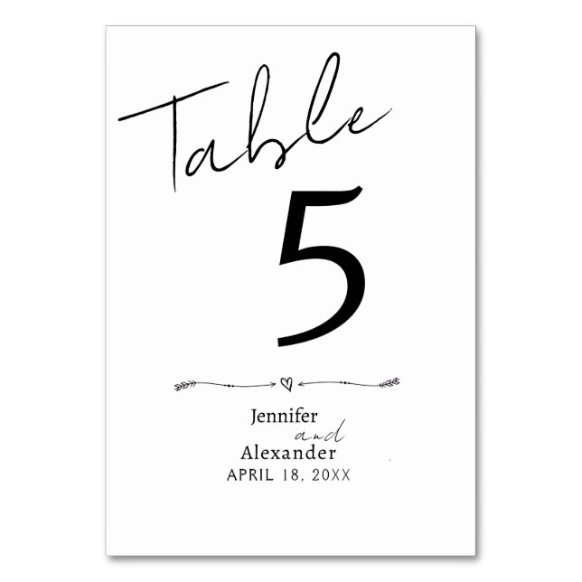Table Card Wedding Minimalist modern calligraphy. (Front)