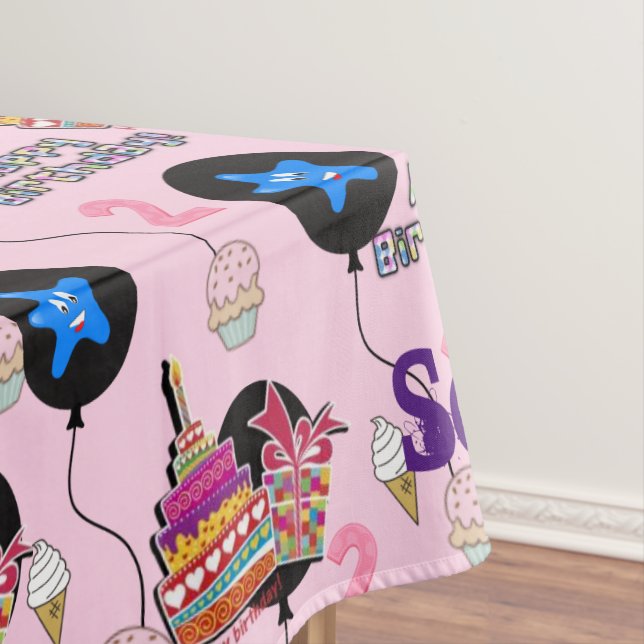 Table Cloth, Happy 2nd Birthday, #2nd Pink Tablecloth (In Situ)