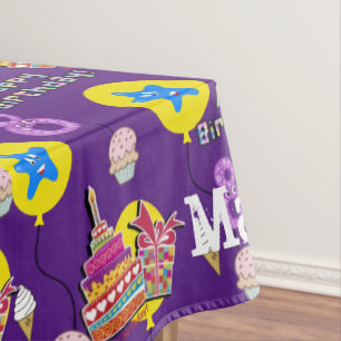 Table Cloth, Happy 8th Birthday, #8 Purple Tablecloth