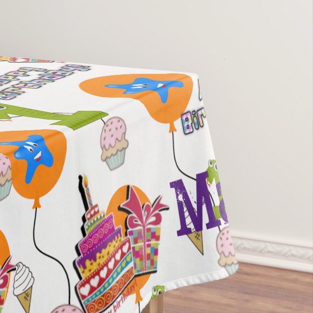 Table Cloth, Happy First Birthday, #1 White Tablecloth (In Situ)