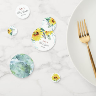 Table Confetti for baby shower with sunflowers.