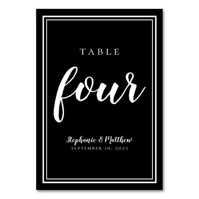 Table Four Black White Simple Modern Wedding Guest Number (Front)