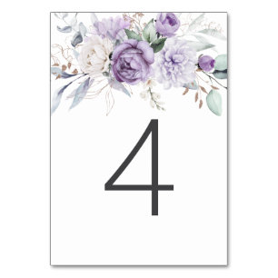 Table Four Watercolor Purple Floral Wedding Number