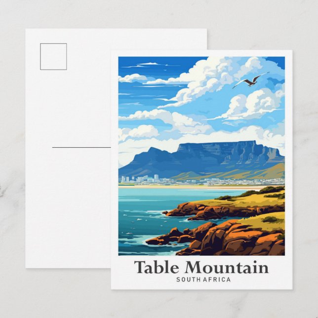Table Mountain South Africa Travel Illustration Postcard (Front/Back)