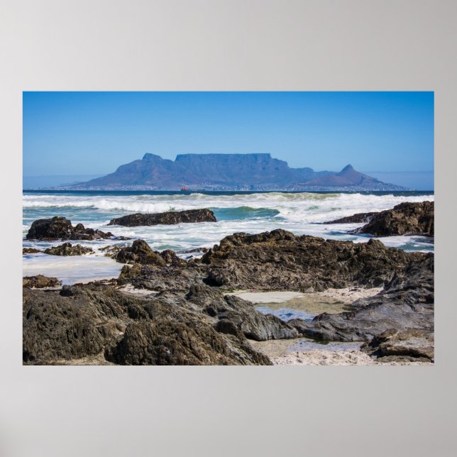 Table Mountain with beach and rocks Poster (Front)