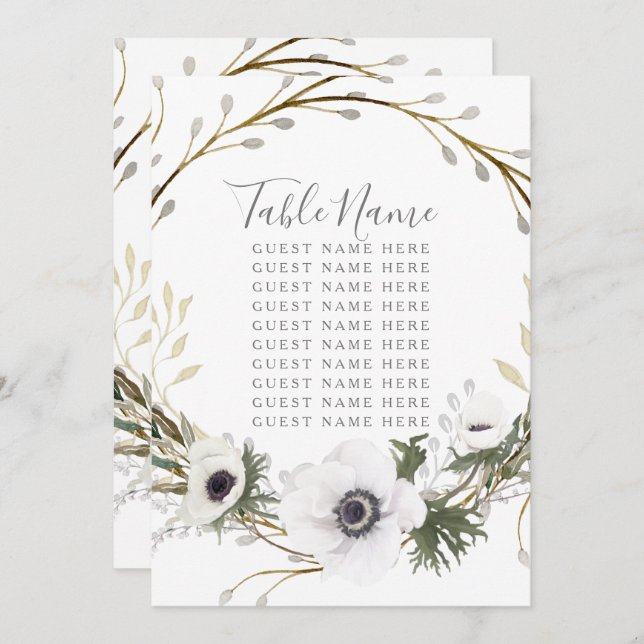 Table Name Seating Anemone Fern Wreath Wedding Invitation (Front/Back)