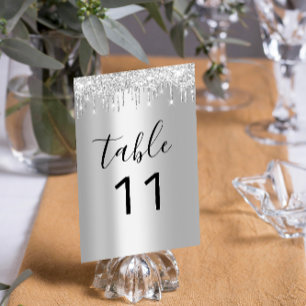 Table Nuber Silver Grey Grey Drips Black Sparkly Number