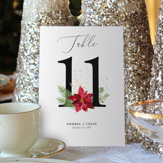 Table Number 11 Gold Watercolor Holiday Botanical (Botanical Christmas Wedding / Event Table Number | No. 11 (For all numbers, see Collection below))
