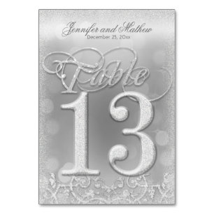 Table Number 13 Elegant Silver Faux Glitter