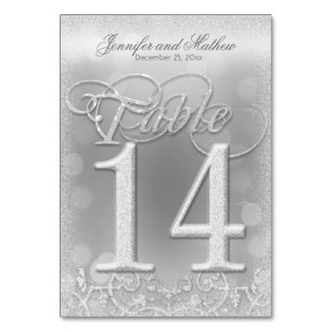 Table Number 14 Elegant Silver Faux Glitter