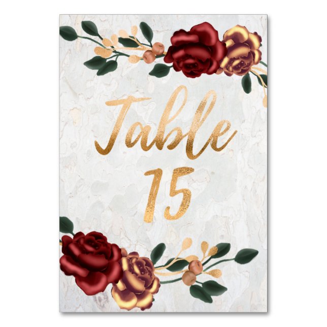 Table Number 15 - Elegant Red Rose w/Gold Detail (Front)