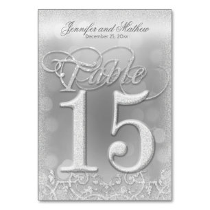 Table Number 15 Elegant Silver Faux Glitter