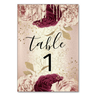 Table Number 1 Drips Florals Rose Marsala Burgundy